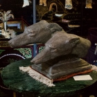 Art Deco, early 20th C bronzed composition stone study of two greyhound heads