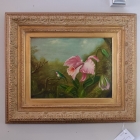 Oil on canvas bird w/ flower painting