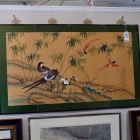 Asian silk painted screen - birds in landscape