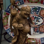 Chinese wise man with peach for long life - carved statue