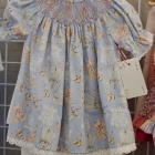 100% cotton print hand smocked cotton lace dress - 3 months