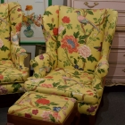 Pair of wing chairs and ottoman