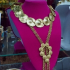 Crown trifari Etruscan revival dangle necklace