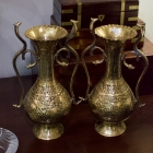 Antique engraved brass Indian vase pair