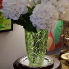 Bohemian cut glass large vase w/ silk white hydrangeas