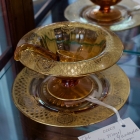 Amber mayo/dressing bowl w/ underplate & spoon