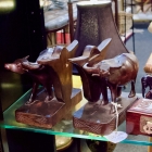 Vintage hand carved wooden water buffalo bookends