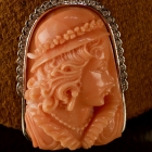 18K gold carved coral w/ diamonds necklace