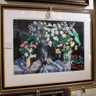 Still life with Canterbury Bells etching
