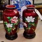 Pair of Ginbari 8” cloisonné vases on stands