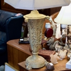 Pair of heavily carved lamps