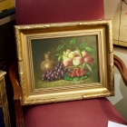 Still life oil on canvas fruit basket w/ jug