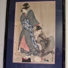Japanese wood block print “Beauty and Young Samuri