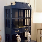 Pair of 2 piece faux bamboo hutch cabinets