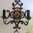 Pair of wrought iron wall sconce candelabra