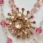 Pink crystal w/ frosted glass rhinestone pin necklace