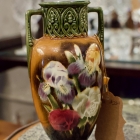 Vintage art nouveau majolica Irish rose / iris vase