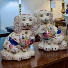 Pair of tobacco leaf Staffordshire dogs