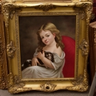 Oil on canvas “Girl with a puppy”