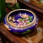 Dark blue cloisonne bowl w/ bird