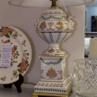 Porcelain lamp urn w/ gold green laurel leaves