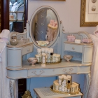 Vintage cane accented vanity mirror & coordinating bench