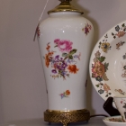 Pair of floral porcelain lamps white / multi w/ filigree base