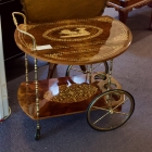 Vintage Italian tiered marquetry drop-leaf dessert / bar cart trolley c. 1950-60s