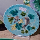 Antique French majolica yellow birds & berries plate