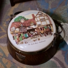 Early 20th C English oak & ceramic butter dish