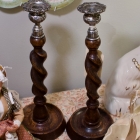 Pair of 1920’s-30’s oak barley twist candlesticks