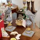 Pair of blue & white fish scale bird candlesticks
