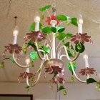 Vintage tole chandelier w/ pink green crystals