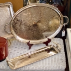 Large vintage oval pilgrim silverplated footed tray