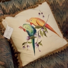 Hand painted birds on silk pillow - down filled