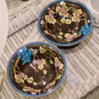 Exquisite matching pair of cloisonné bowls on carved stands