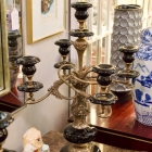Pair of beautiful art deco brass & black ceramic candelabrums