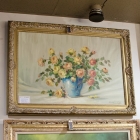 Elegant still life of blue porcelain vase w/ assorted roses