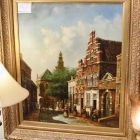 Vintage Belgian / Dutch street scene w/ figures.
