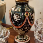Black floral ornate cherub gold trim urns