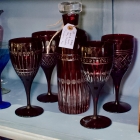 Cut to clear ruby decanter w/ 4 stems