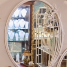 Hollywood regency white faux bamboo oval mirror