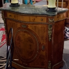 Marble top marquetry console cabinet