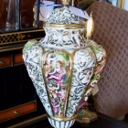 Large Capodimonte tall footed lidded urn
