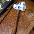 Meissen 19th century blue & white meat tenderizer with wooden handle